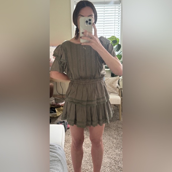 LoveShackFancy Natasha Dress M Forest Oak Green Ruffle Mini Boho NWT Fall - Picture 11 of 16
